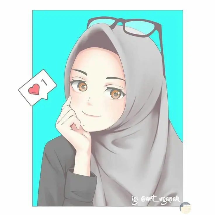 Gambar anime wanita cantik berhijab dengan bunga