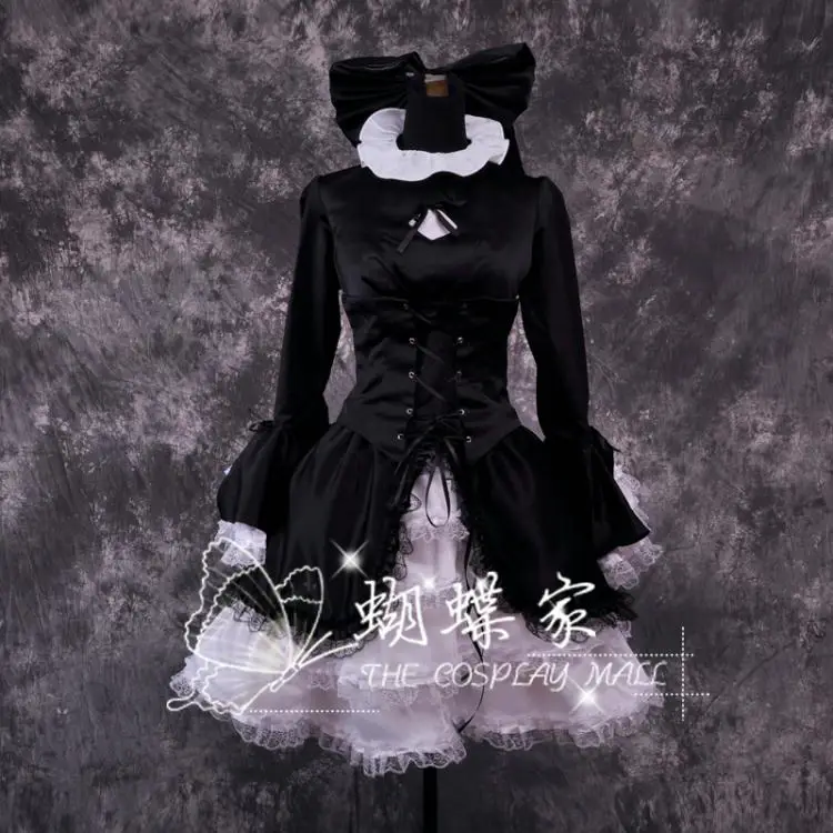 Gambar anime dress gothic lolita dengan detail renda dan pita