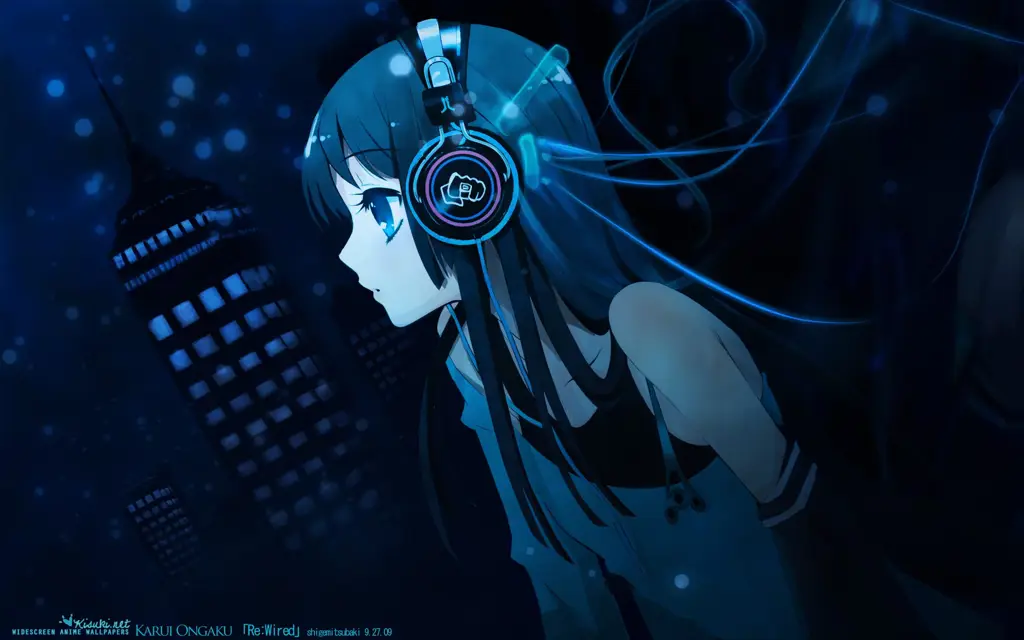 Gambar anime gadis dengan headphone beresolusi tinggi