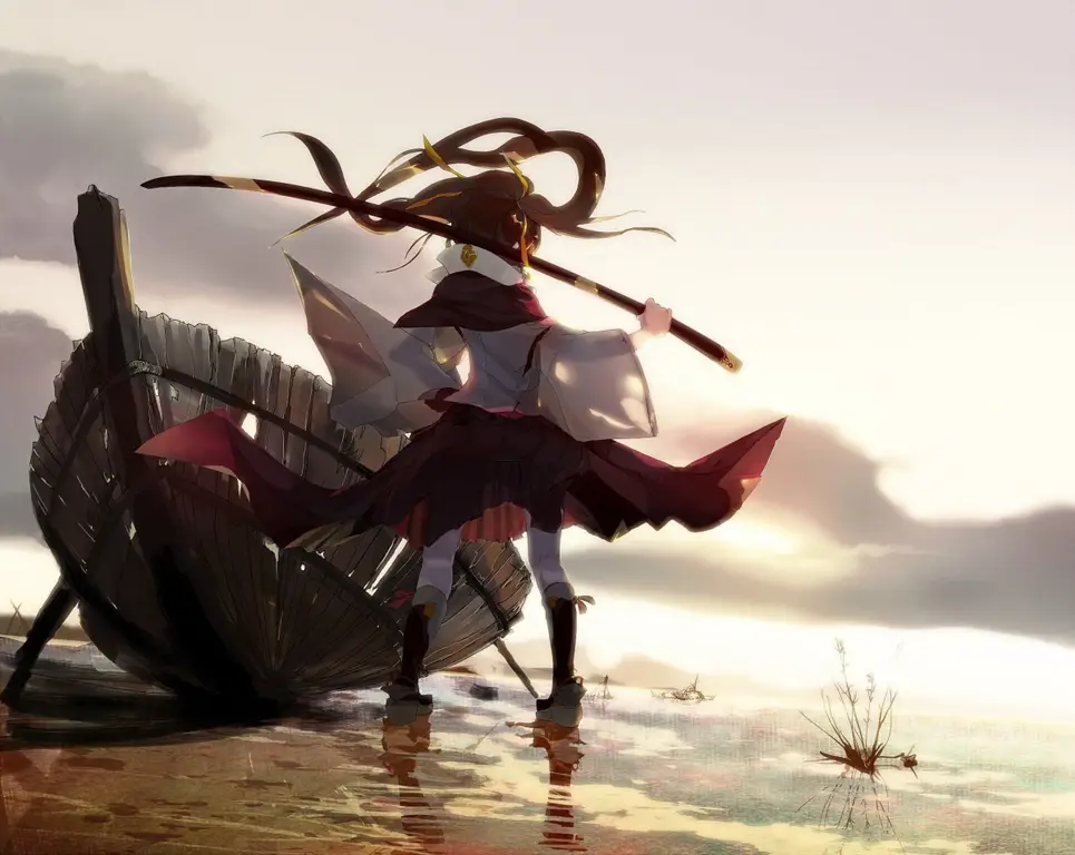 Ilustrasi anime girl cool dengan katana