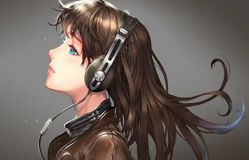 Gambar seorang gadis anime dengan headphone dalam resolusi tinggi