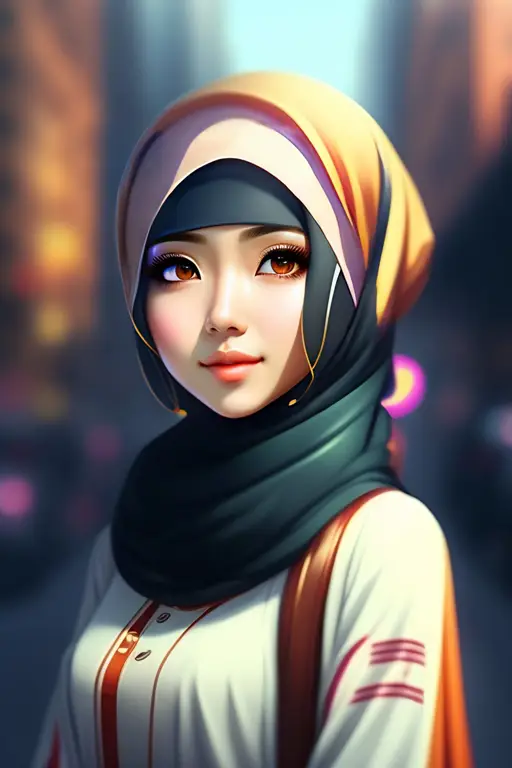 Gambar anime perempuan berhijab dengan gaya imut dan lucu