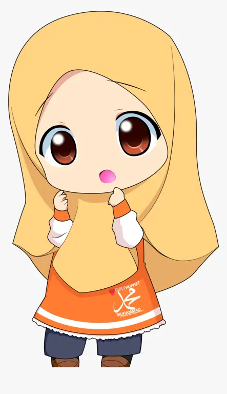 Seni digital gadis anime imut dengan hijab