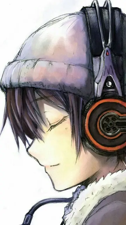 Gambar wallpaper anime laki-laki sedih dengan headphone