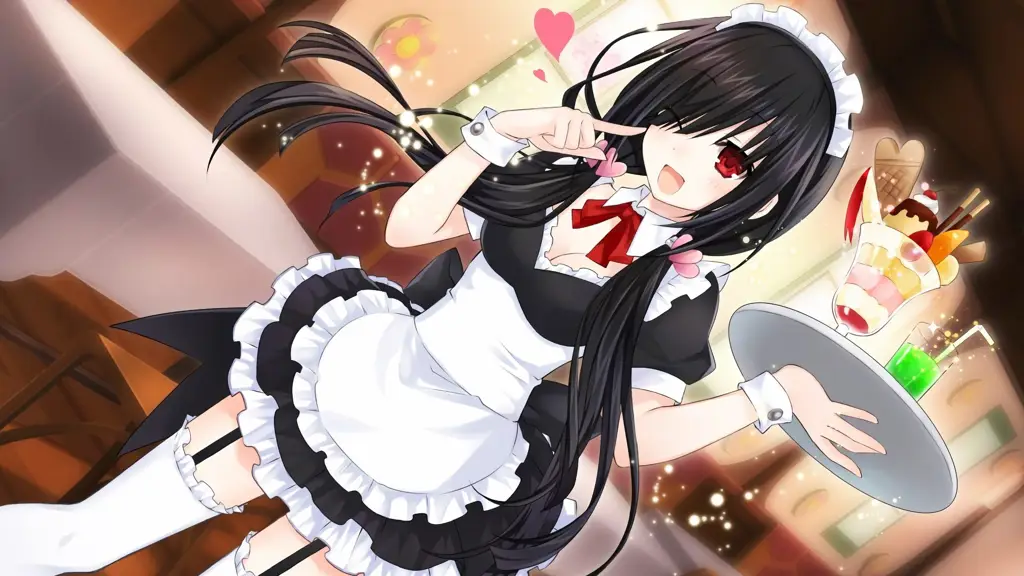 Gambar anime maid cafe yang ramai pengunjung