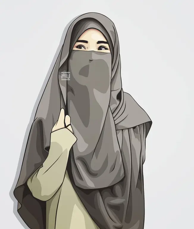 Ilustrasi anime muslimah bercadar yang kuat dan percaya diri