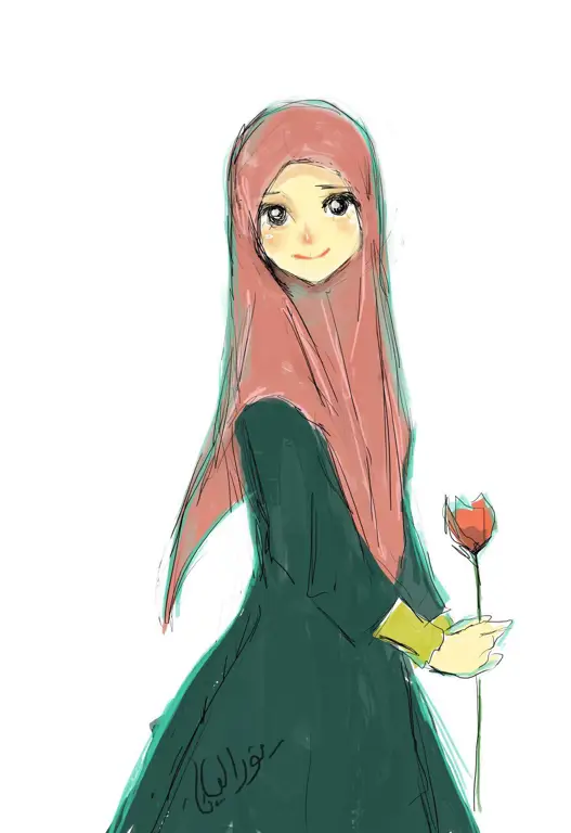 Ilustrasi anime muslimah cantik dengan hijab yang indah