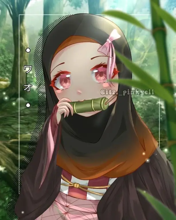 Ilustrasi anime muslimah dengan hijab yang stylish