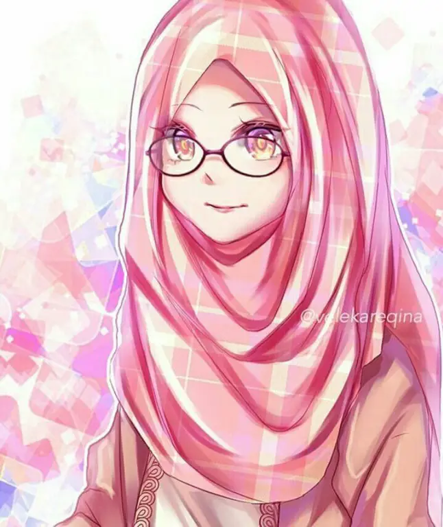 Gambar anime perempuan muslimah yang imut dan menggemaskan.