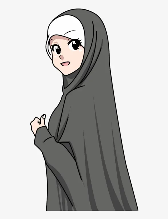 Ilustrasi wanita muslimah modern dalam anime