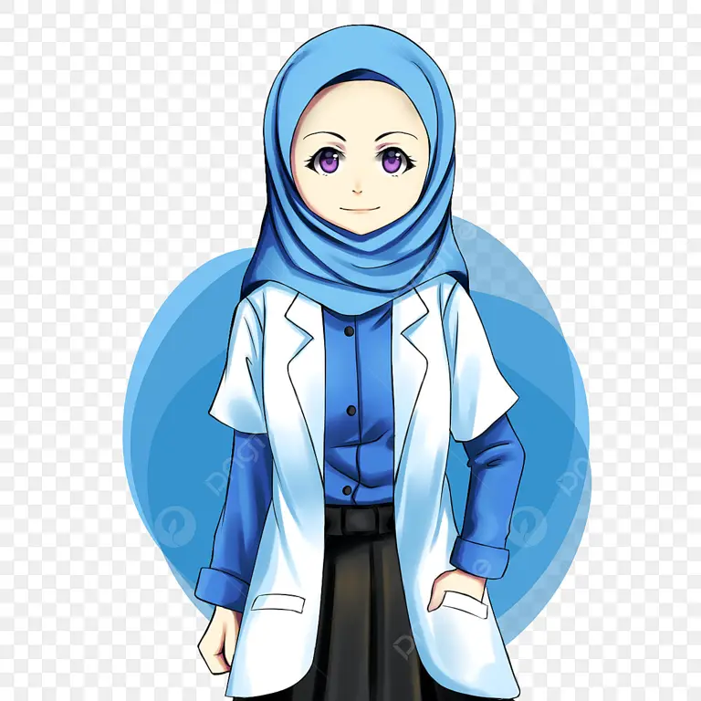 Gambar anime perempuan muslimah dengan gaya yang modern dan dinamis.