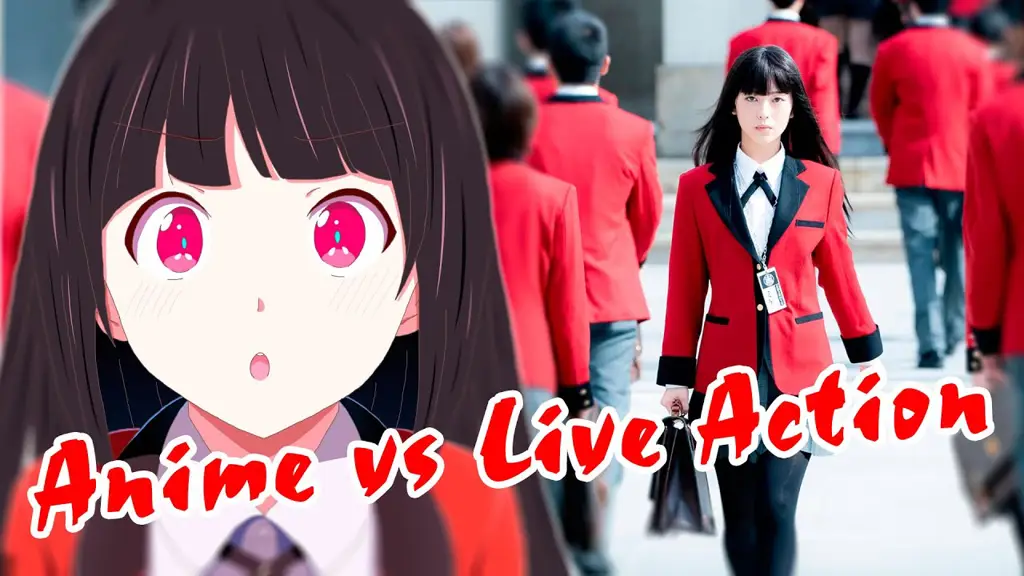 Perbandingan visual antara anime dan live action Kakegurui Twin