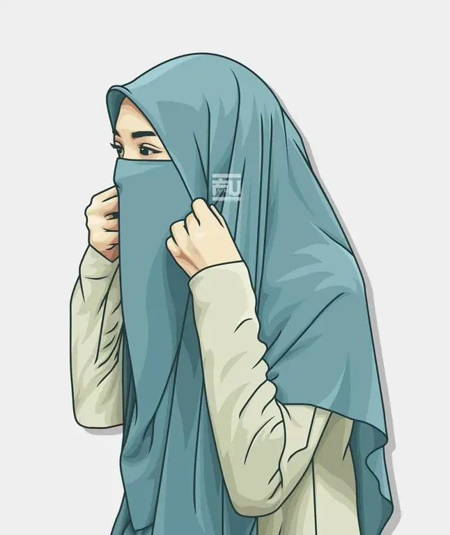 Ilustrasi anime wanita berhijab dengan gaya hijab modern