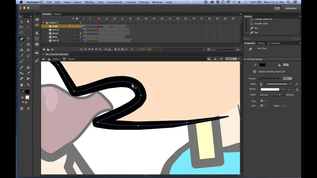 Antarmuka alat Pen di Adobe Animate