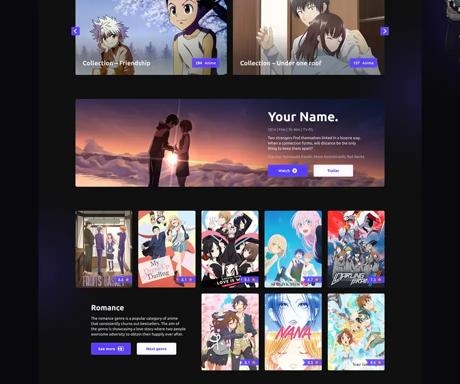 Contoh antarmuka aplikasi streaming anime