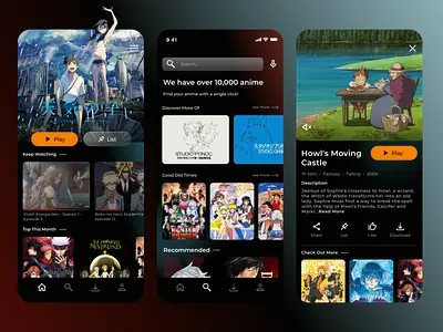 Antarmuka aplikasi streaming anime yang bagus