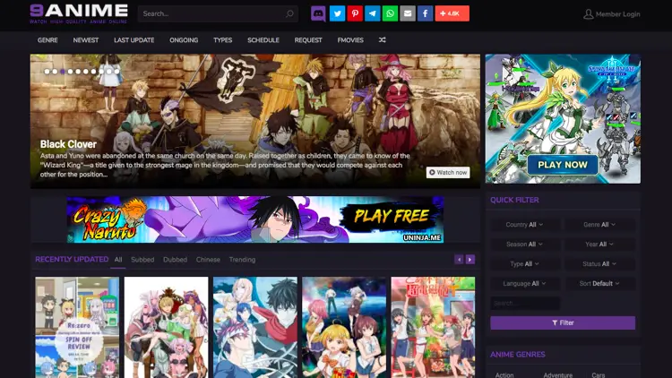 Antarmuka situs streaming anime