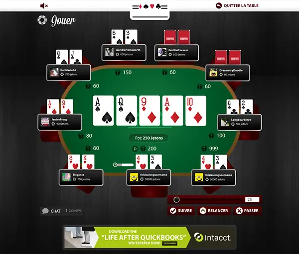 Antarmuka permainan poker online