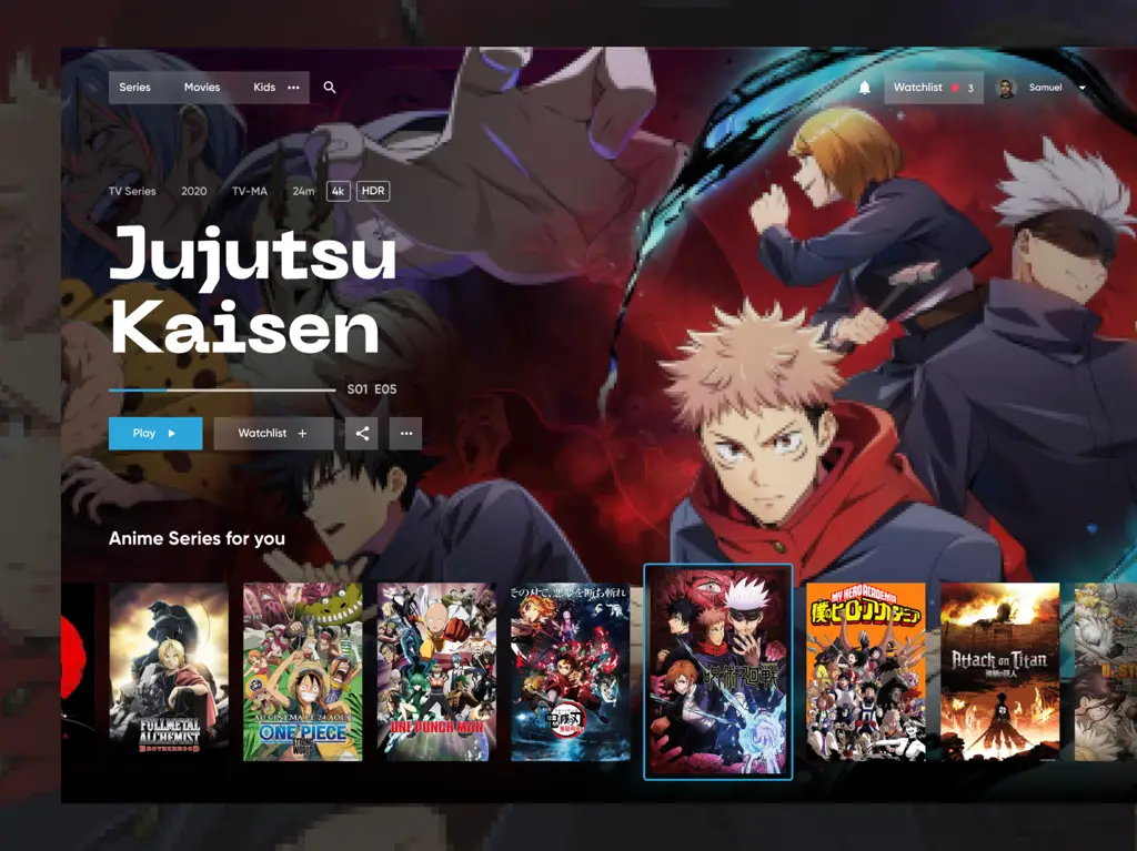 Antarmuka platform streaming anime dengan pilihan berbagai anime