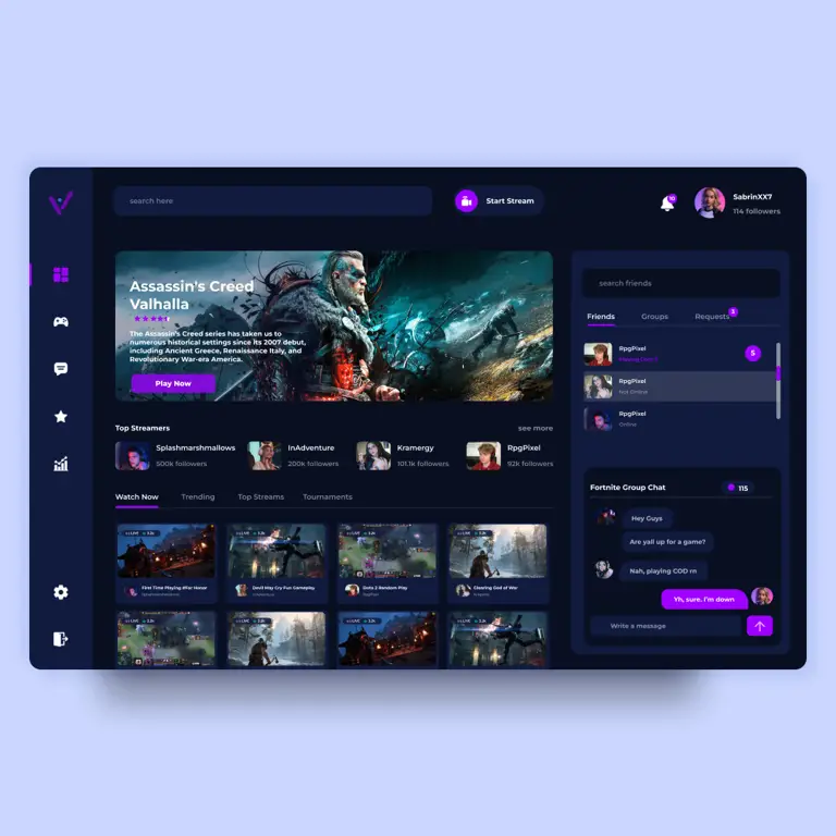 Contoh tampilan antarmuka platform streaming online