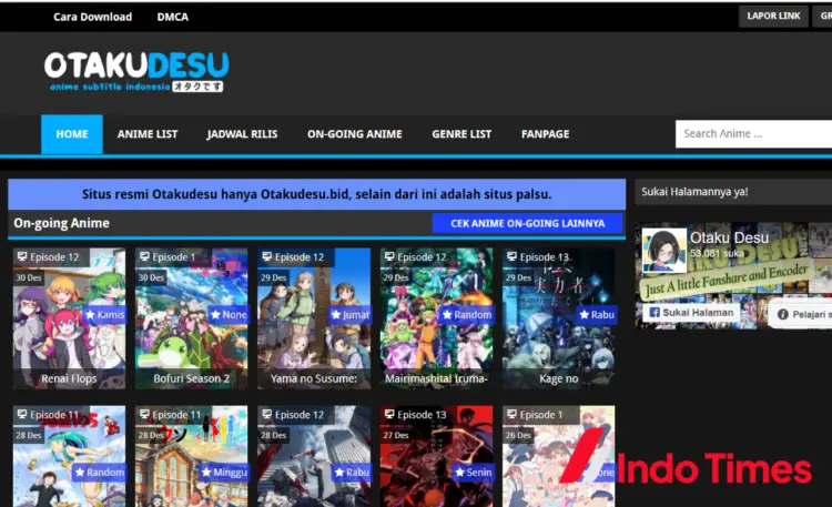 Screenshot situs web otakudesu