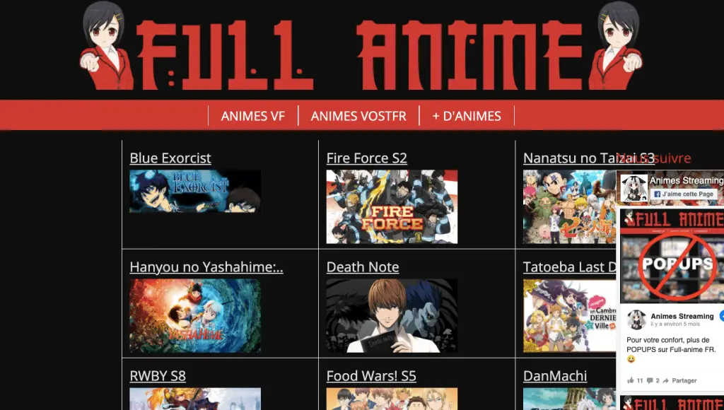 Contoh antarmuka situs streaming anime