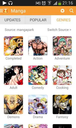 Antarmuka aplikasi anime dan manga yang mudah digunakan