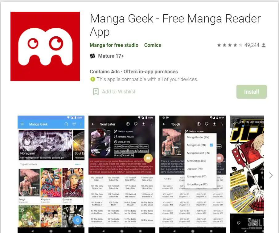 Antarmuka aplikasi manga mobile yang bagus