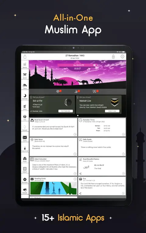 Contoh aplikasi kalender Islam di smartphone