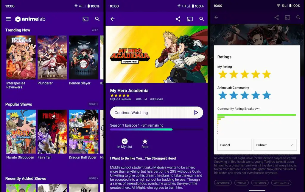 Antarmuka aplikasi streaming anime