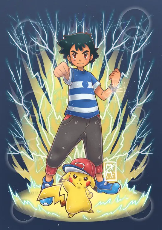 Gambar Ash dan Pikachu