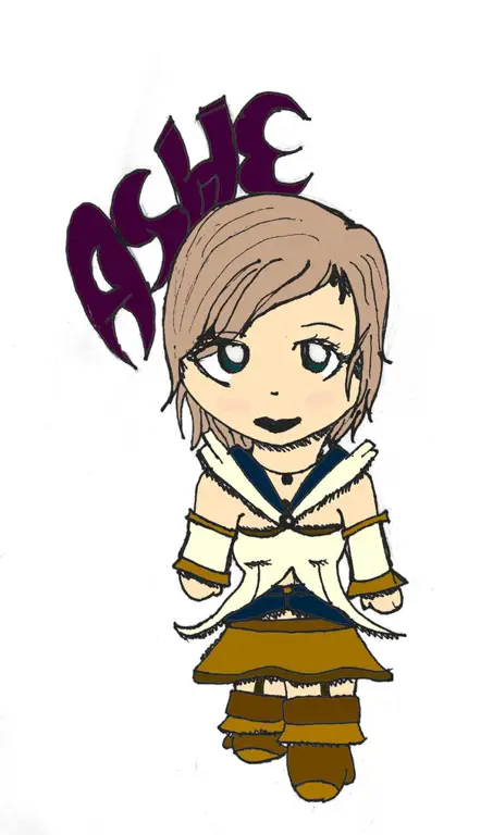 Gambar Ashe versi chibi dalam gaya anime