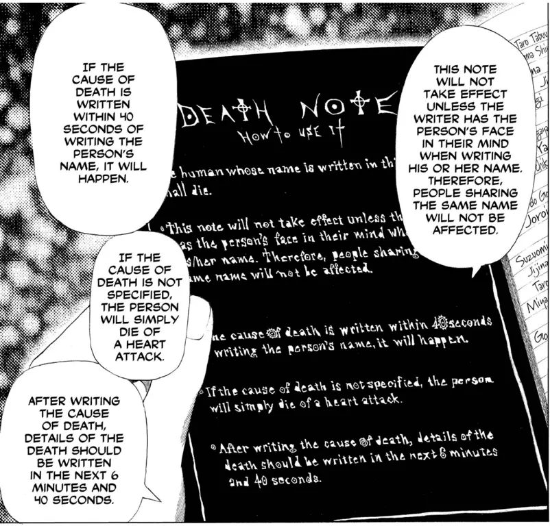 Gambar yang menjelaskan aturan Death Note