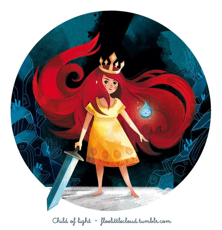 Ilustrasi penggemar Aurora dari game Child of Light