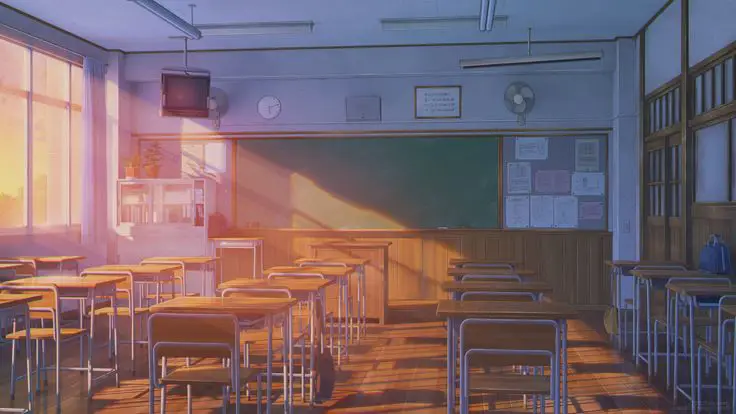 Background kelas anime dengan pemandangan alam yang indah