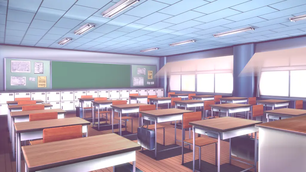 Background kelas anime bergaya fantasi dengan elemen magis