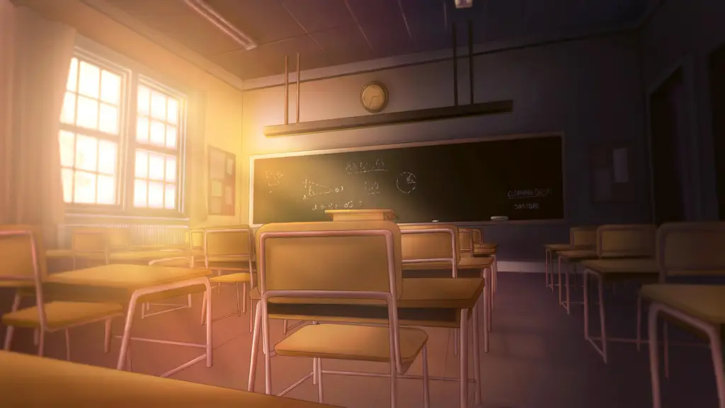 Background kelas anime modern dengan teknologi terkini