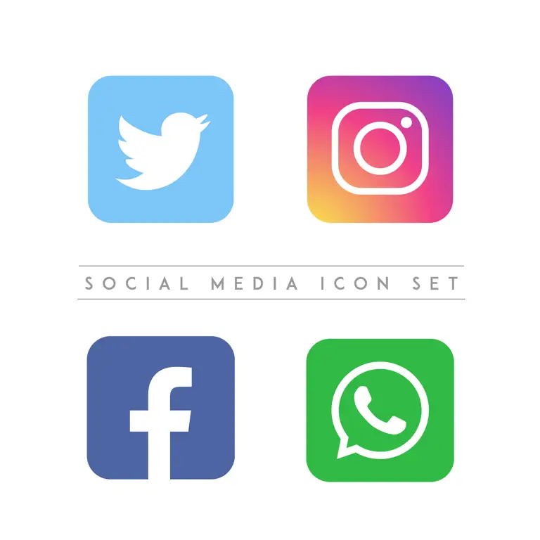 Ikon media sosial seperti Facebook, Instagram, dan Twitter