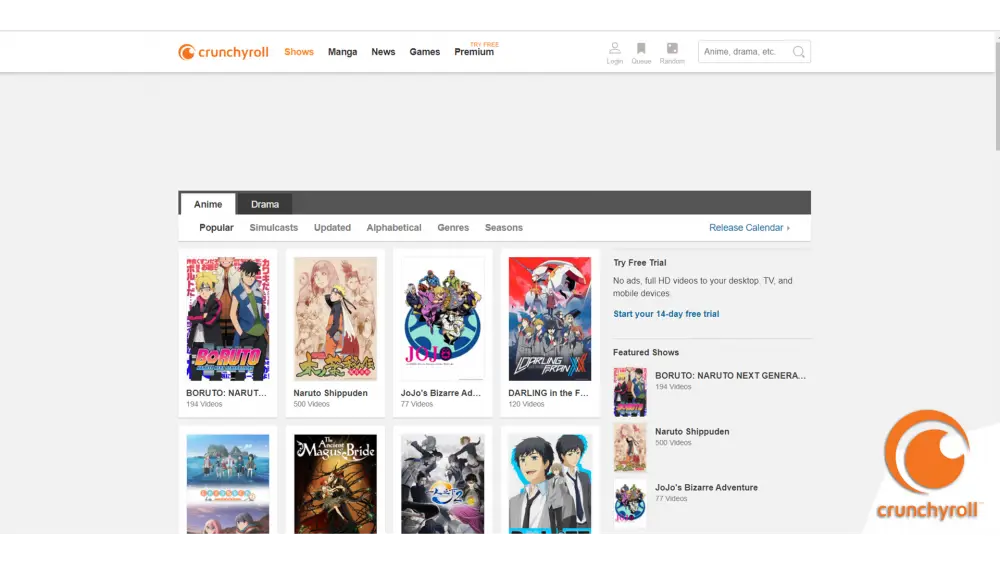 Tabel perbandingan layanan streaming anime