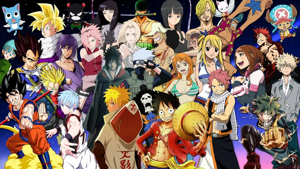 Gambar-gambar yang menampilkan contoh anime crossover populer