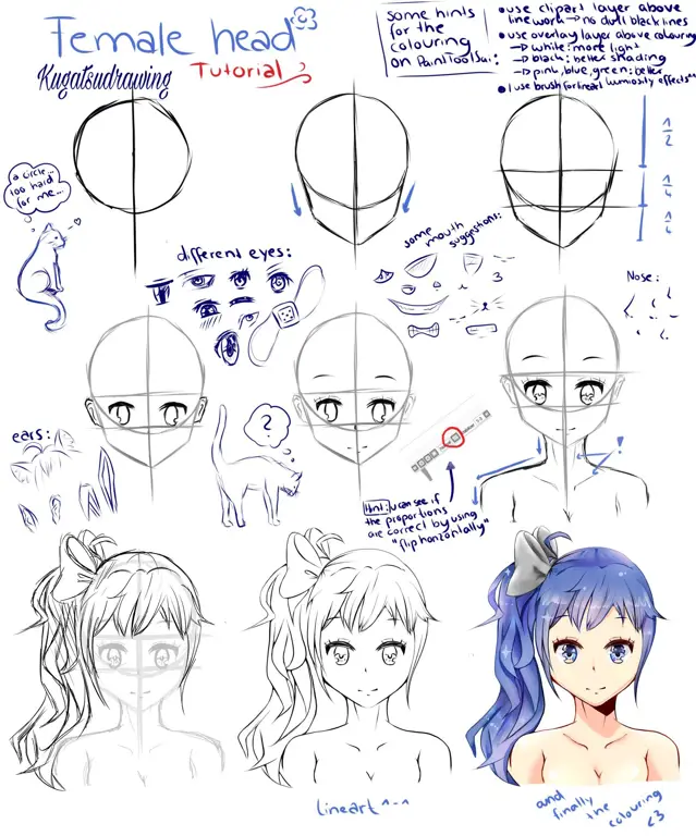 Tutorial menggambar wajah anime perempuan