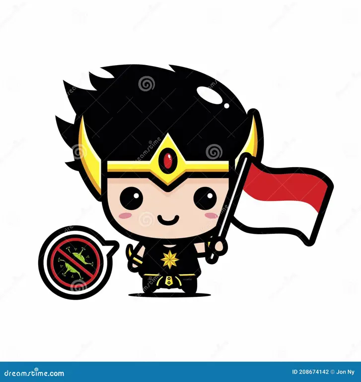 Ilustrasi anime bendera Indonesia dengan karakter