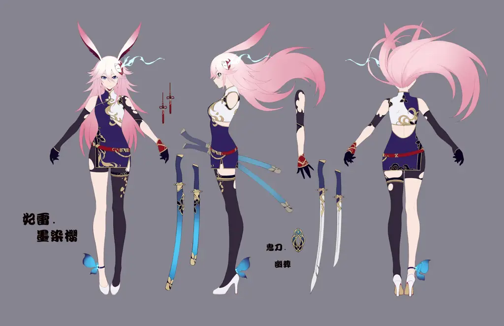 Ilustrasi desain karakter anime humanoid