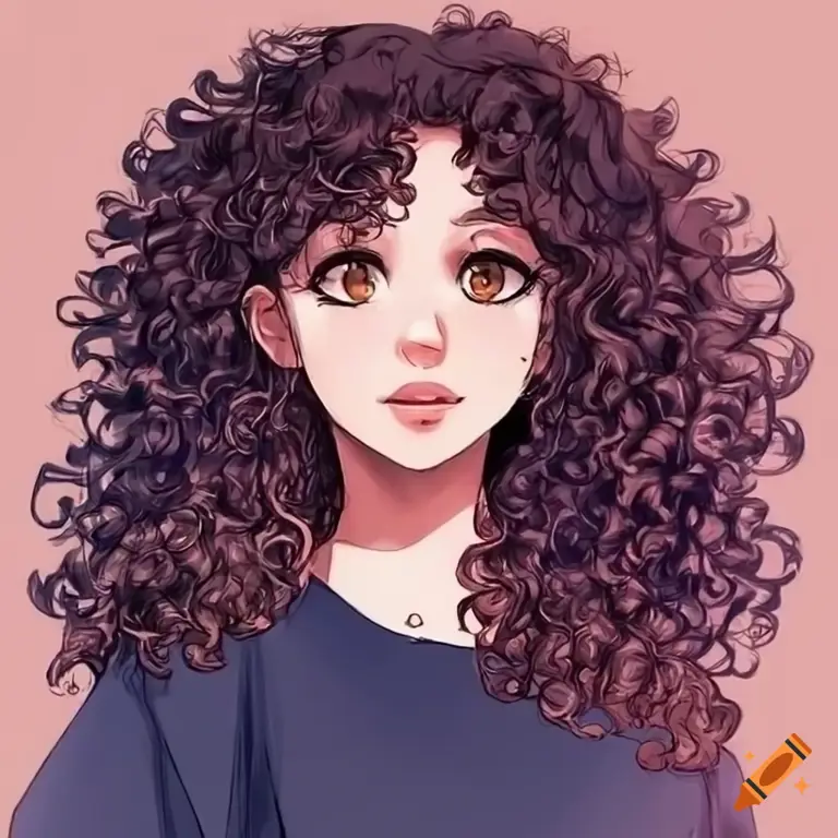 Ilustrasi karakter anime dengan rambut keriting yang indah.