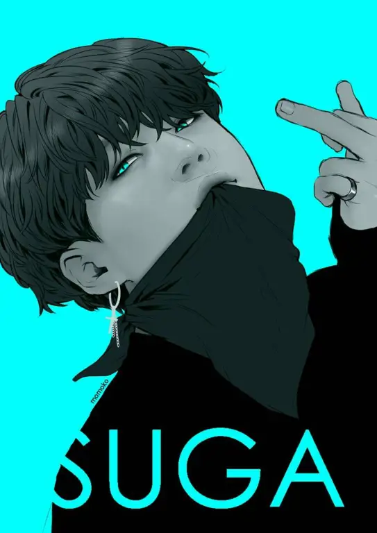 Gambar fanart Suga dalam berbagai gaya anime