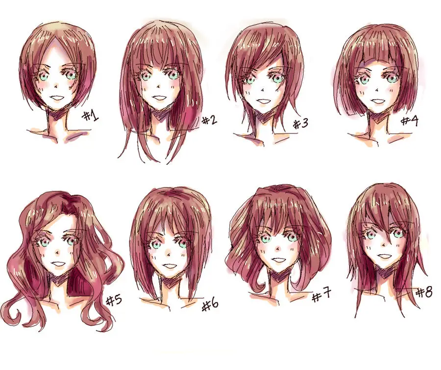 Gambar berbagai karakter anime wanita dengan warna rambut berbeda