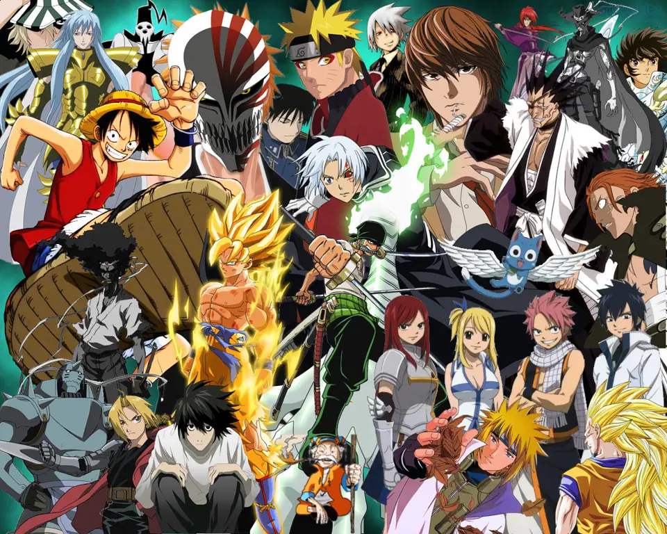 Gambar berbagai karakter anime dengan berbagai latar belakang