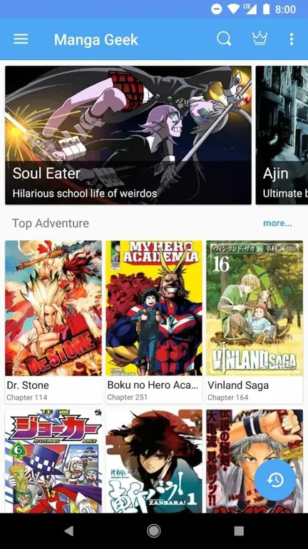 Antarmuka aplikasi pembaca manga