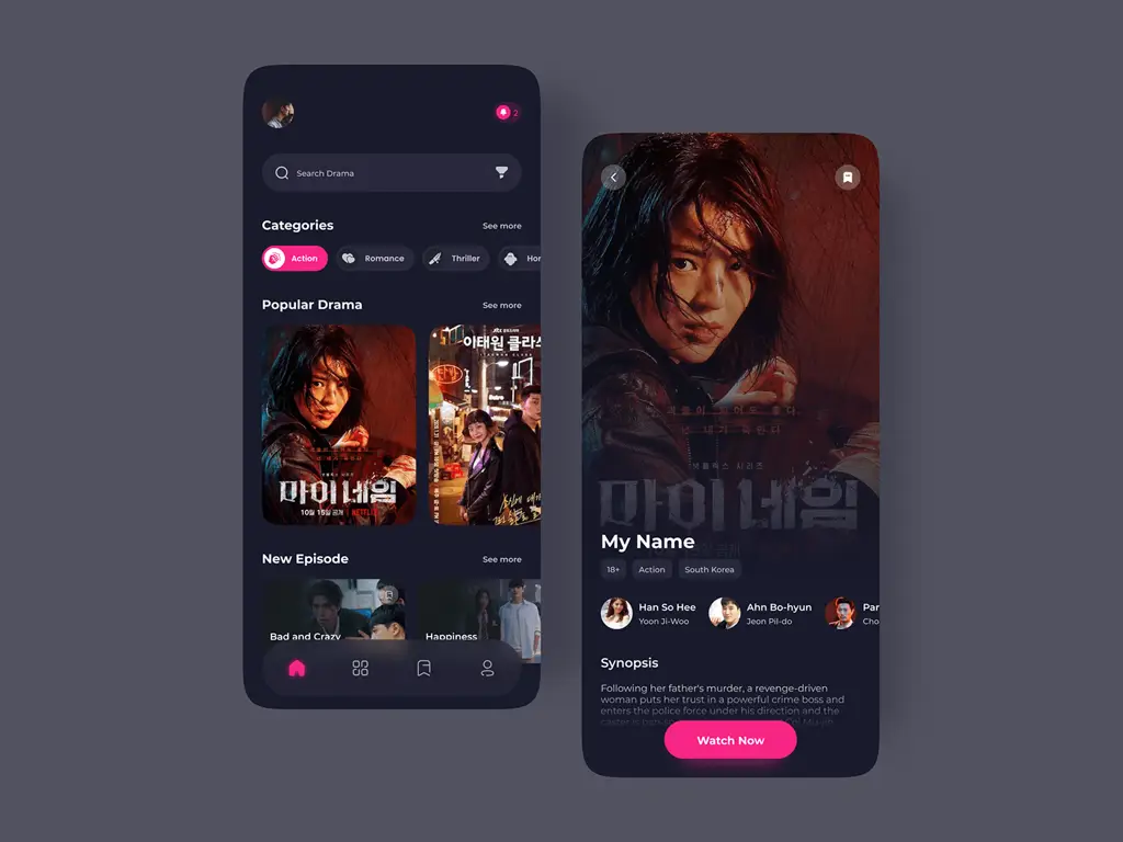 Antarmuka aplikasi streaming drama Korea