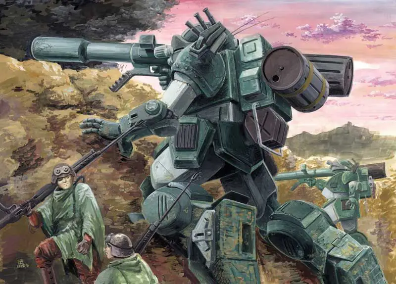 Gambar berbagai desain mecha AT dalam Armored Trooper Votoms